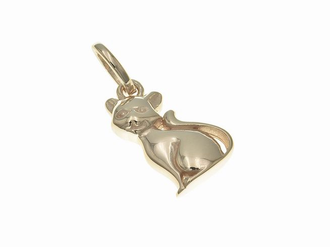 Anhänger aus poliertem Sterling Silber in Katzenform, vergoldet in Roségoldoptik, hergestellt von Juwelier Harnisch, ideal für Kinder.