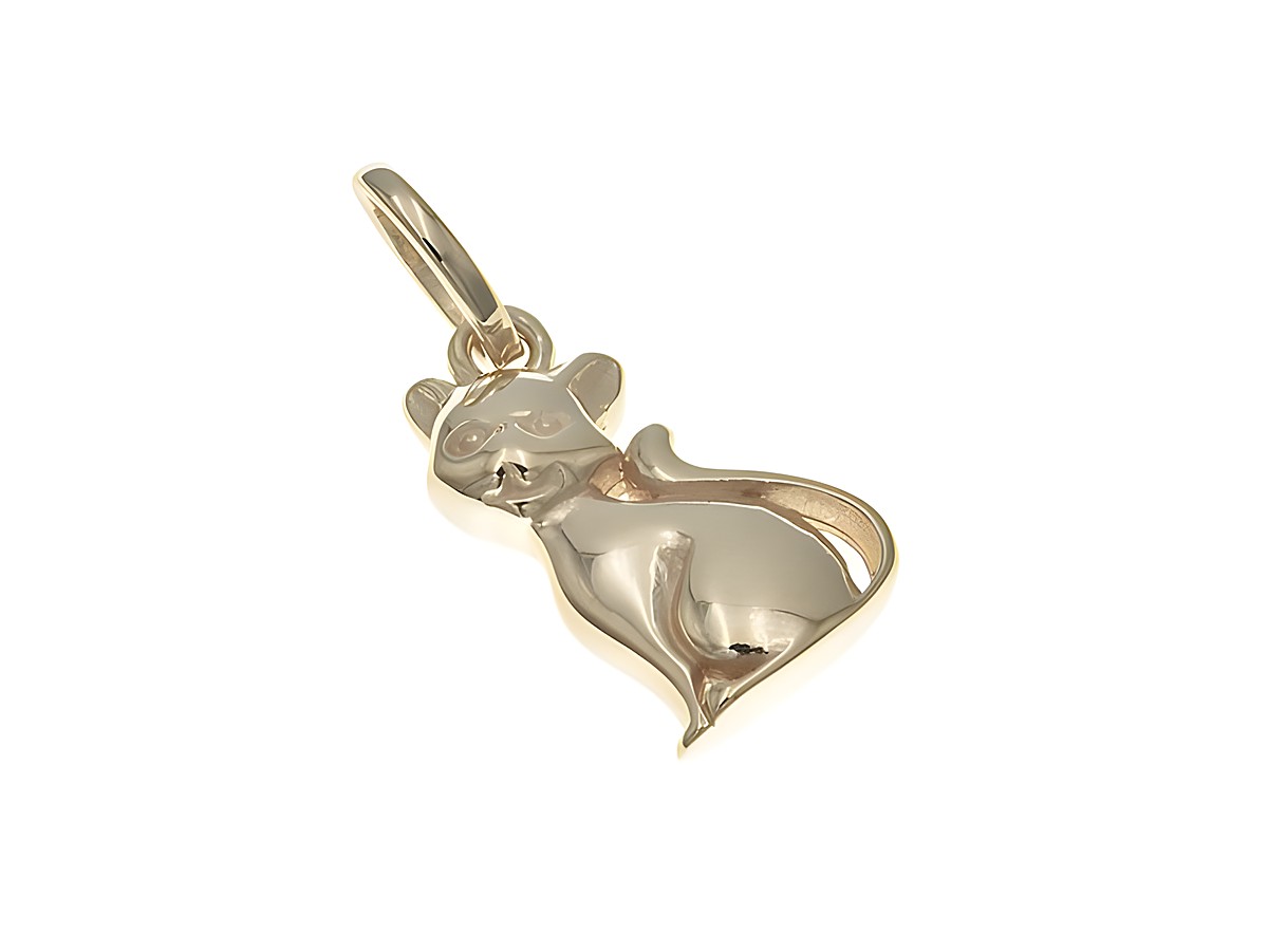 Anhänger aus poliertem Sterling Silber in Katzenform, vergoldet in Roségoldoptik, hergestellt von Juwelier Harnisch, ideal für Kinder.