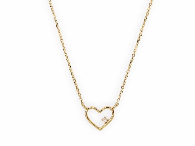 Xenox Gold Kette XG4209G mit einer Länge von 42 cm in Gelbgold. Die filigrane Karreekette zeigt ein Herz mit einem kleinen Stein als Detail, gefertigt aus 375 Gold.