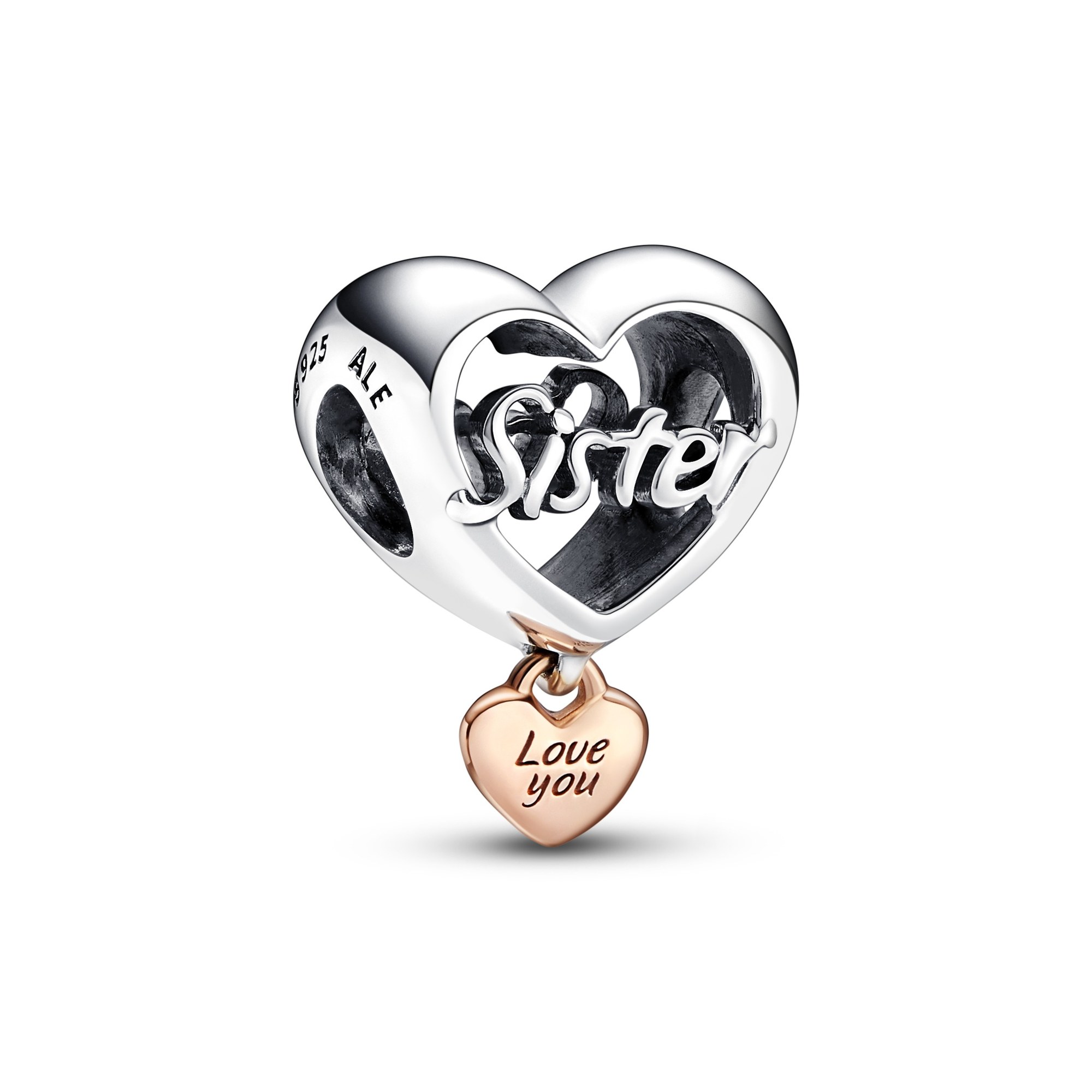 Pandora Love You Sister - Herz-Charm - 585 RoségoldVerg. + Silber