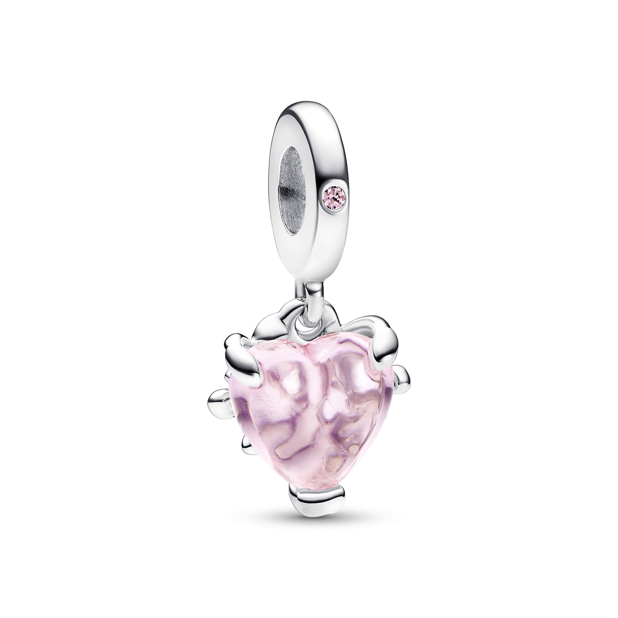 Pandora Rosafarbener Stammbaum & Herz Charm-Anhänger - Sterling Silber