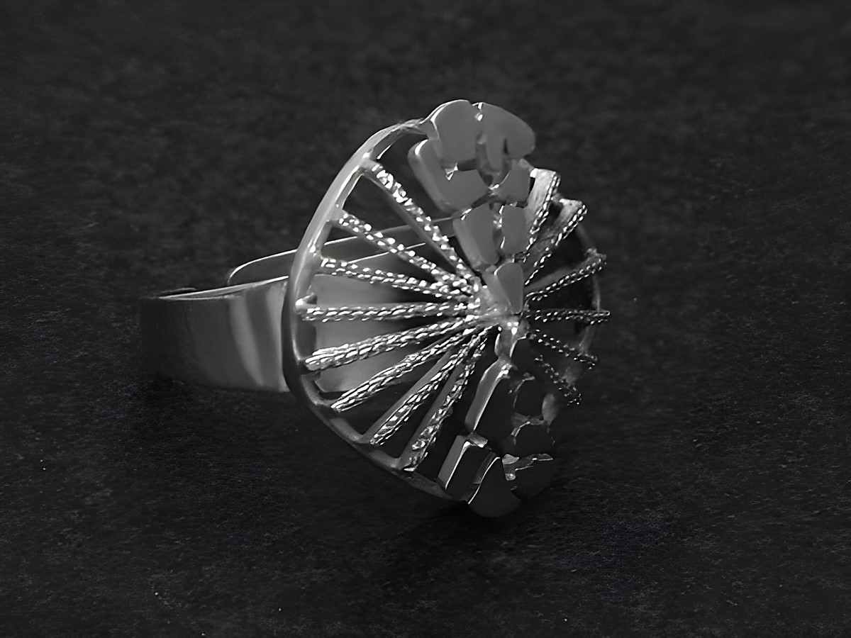 Silberring mit filigranem Design, wenig verstellbar, Hersteller Juwelier Harnisch, ohne Stein, elegante und kunstvolle Ausführung, ideal zum Kombinieren mit verschiedenen Stilen.