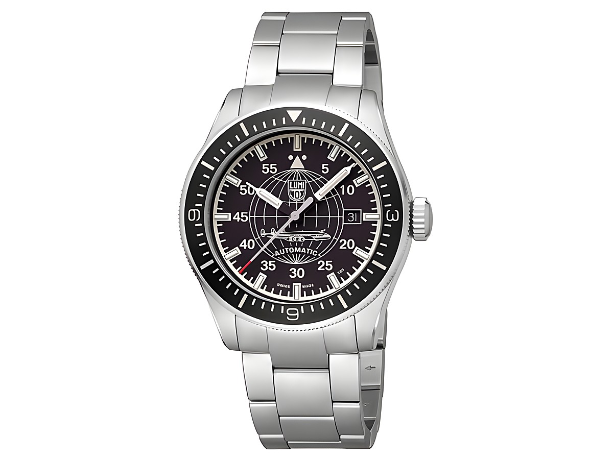 Luminox XA.9601.M CONSTELLATION AUTOMATIC 9600 SERIES Uhr in Silberstahl, 42 mm Gehäuse, schwarzes Ziffernblatt mit Leuchtzeigern, ideal für Abenteuer und Outdoor-Aktivitäten.