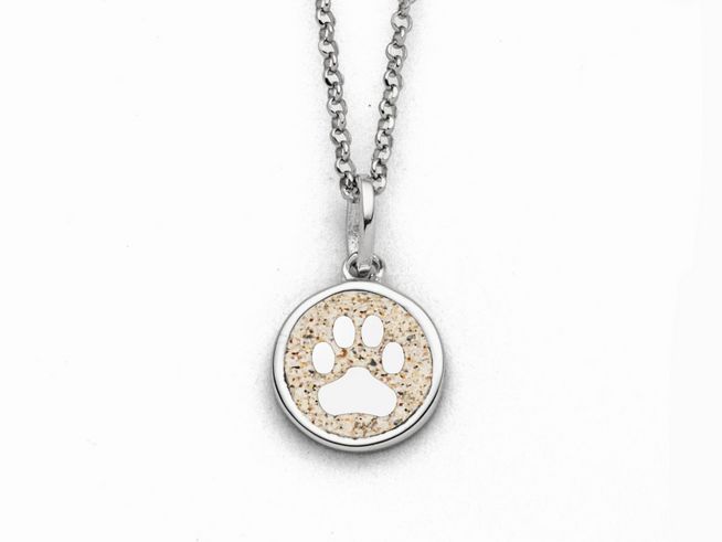 Halskette mit Pfotenanhänger aus Sterling Silber, 42 cm lang, von DUR. Der Anhänger zeigt eine Pfote in einer kreisförmigen, dezenten Gestaltung. Ideal für Tierliebhaber.