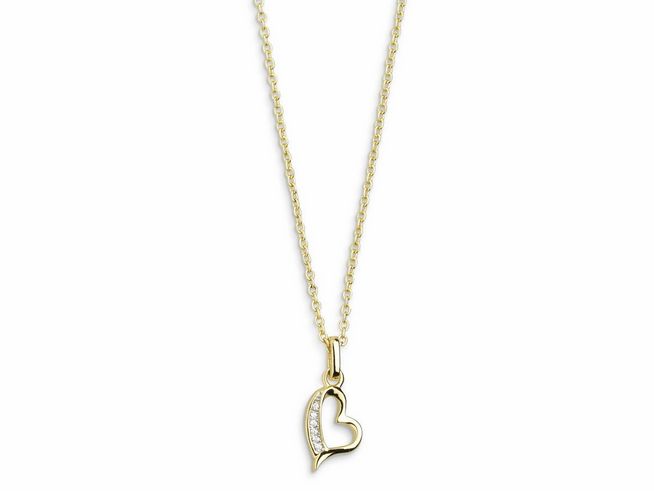 Xenox Sterling Silber Kette XS3417GK in Gelbgold vergoldet mit Ankerkette, 40-45 cm lang, mit einem funkelnden Herzanhänger, ideal für romantische Anlässe.