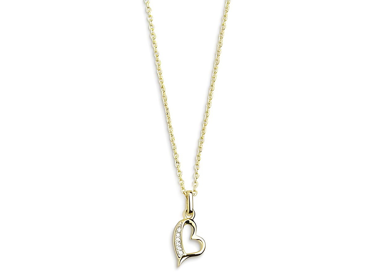 Xenox Sterling Silber Kette XS3417GK in Gelbgold vergoldet mit Ankerkette, 40-45 cm lang, mit einem funkelnden Herzanhänger, ideal für romantische Anlässe.
