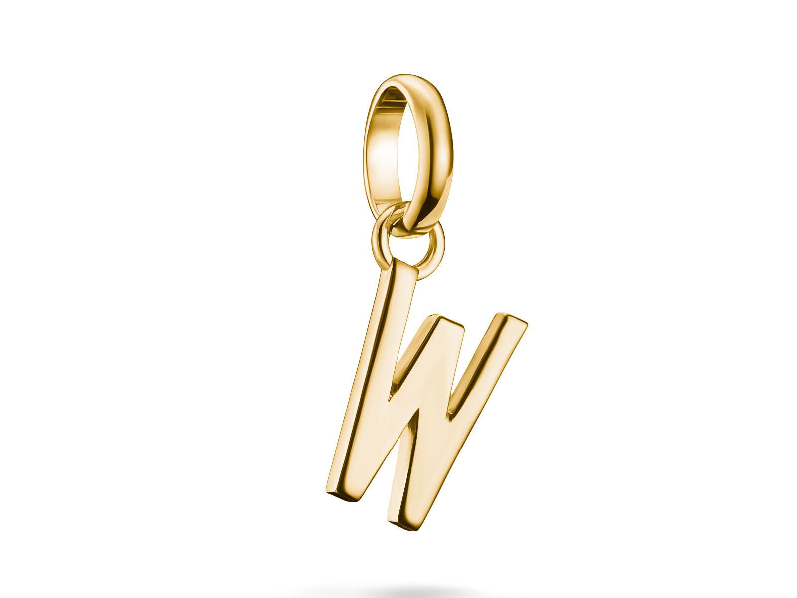 Buchstabe W Charm aus Silber und vergoldetem Material mit Öse, Teil der Thomas Sabo Charm Club CONNECT Kollektion, elegant und modern gestaltet.