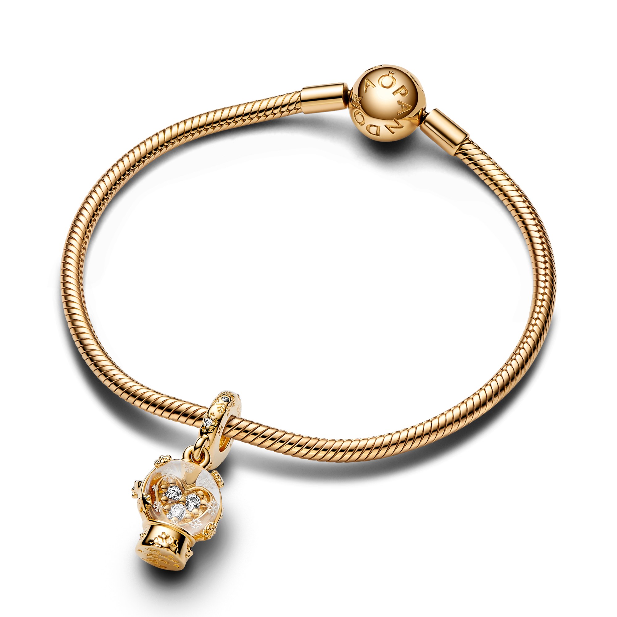 Pandora Herz Schneeflocke Schneekugel Charm-Anhänger - Gelbgold Vergoldung - Zirkonia – Ansicht 3