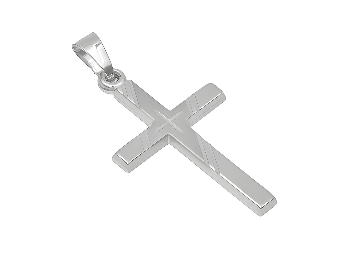 Anhänger Kreuz in Sterling Silber teilmattiert rhodiniert, schlichtes Design von Juwelier Harnisch, ideal als Halsschmuck oder Geschenkanhänger.