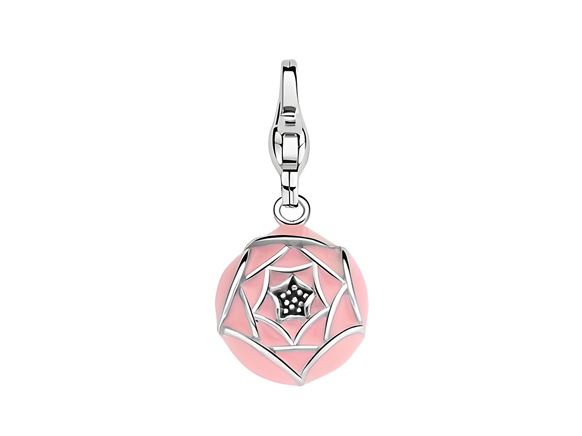 Rosenblüte Ti Sento Silber Charms 8481PI Beauty Bloom in zartem Rosa mit filigraner Netzstruktur und silbernem Anhänger, ideal für persönliche Schmuckkreationen.