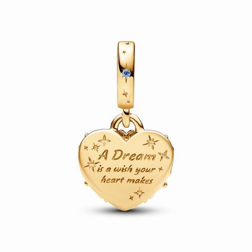 Herzanhänger aus vergoldetem Material mit blauer Zirkonia, graviert mit dem Spruch A Dream is a wish your heart makes, ideal für Hochzeit und romantische Anlässe.