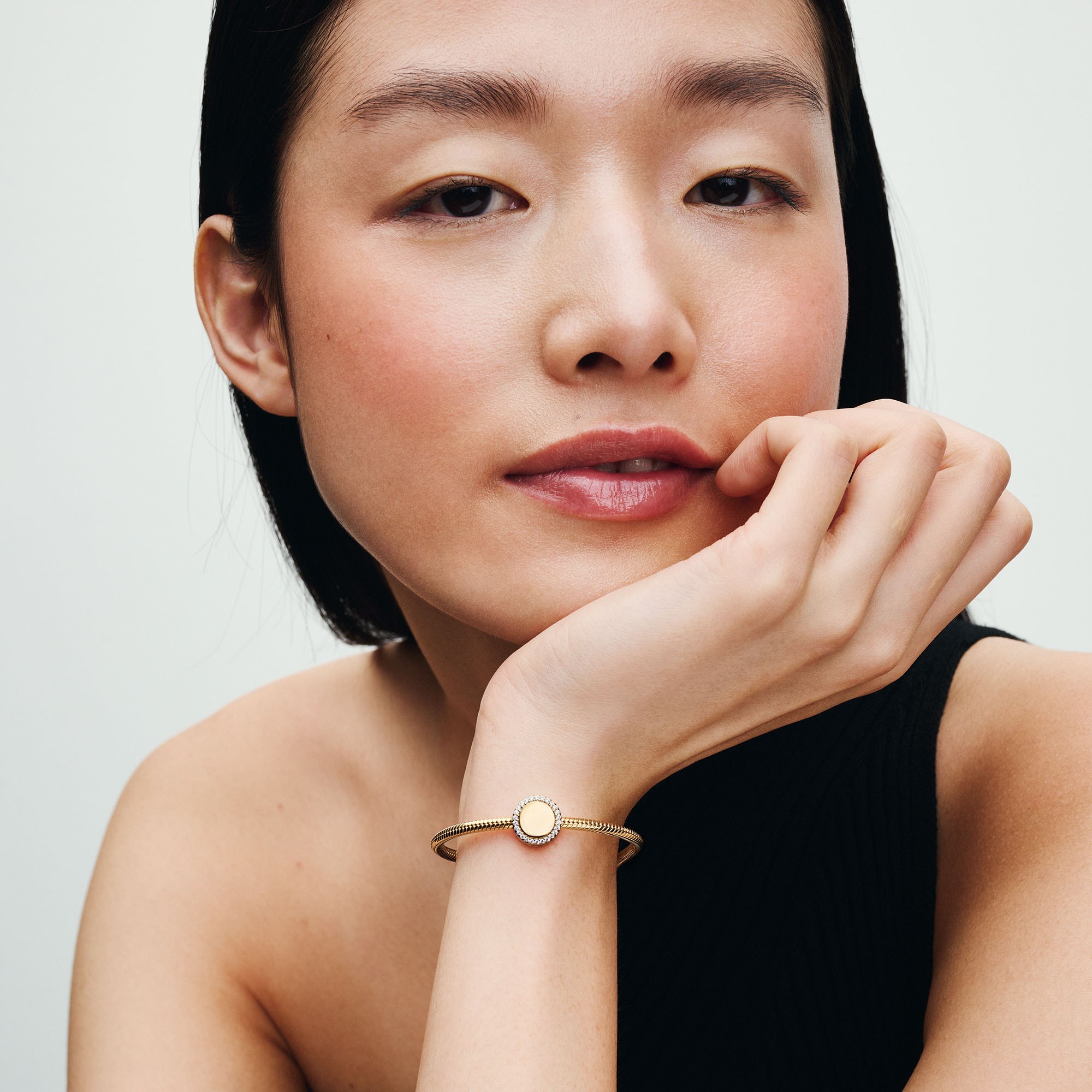 Pandora funkelnder Knopf Charm - Gelbgold vergoldet - Zirkonia – Ansicht 4