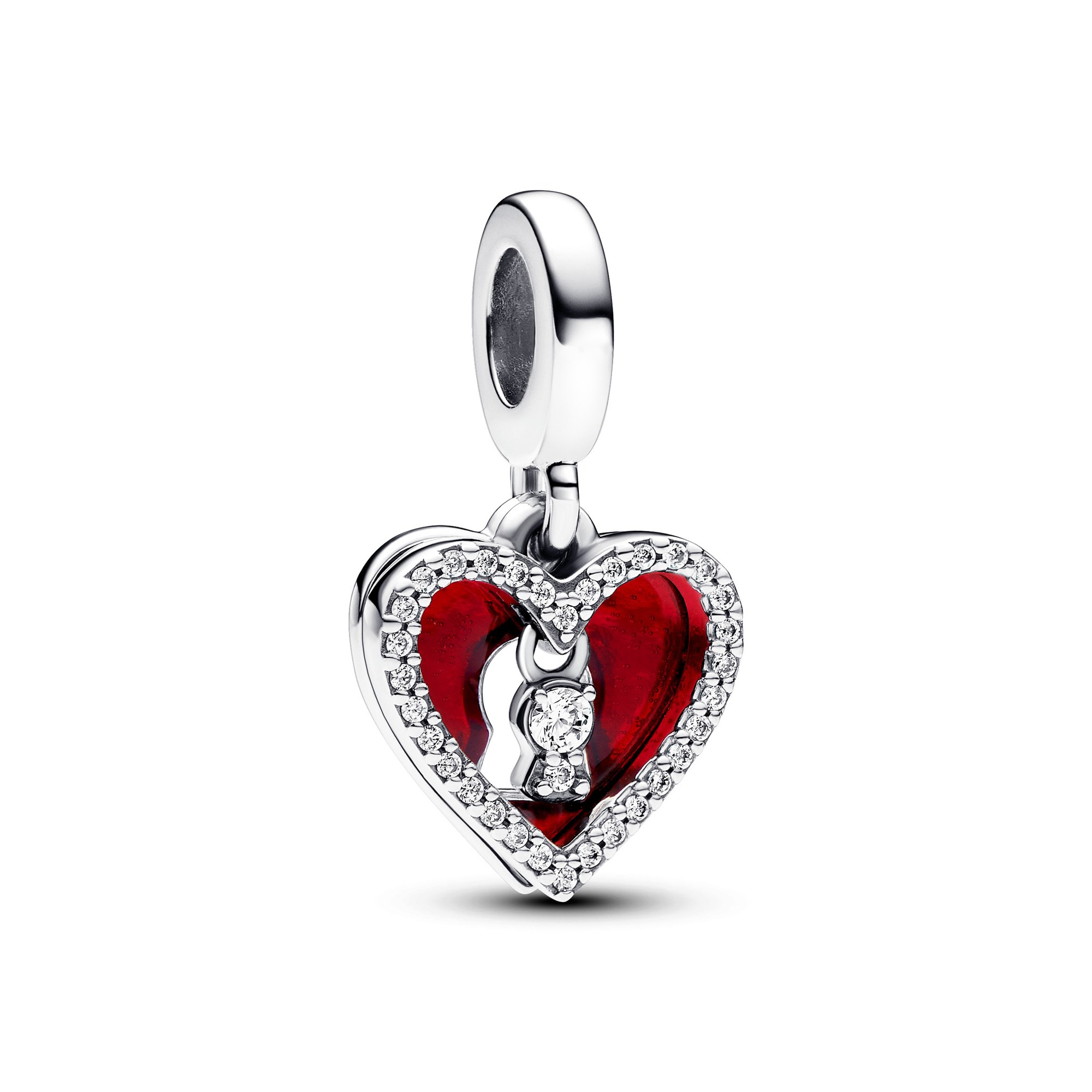 Pandora Rotes Herz & Schlüsselloch Doppelter Charm-Anhänger - Sterling Silber - Zirkonia Rot