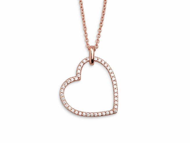 Xenox Sterling Silber Kette XS2779R in Roségold Vergoldung mit Herz-Anhänger, besetzt mit einem funkelnden Zirkonia-Rahmen, ideal für romantische Anlässe. Länge 42-47 cm.