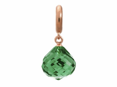 Roségoldener Charm von Endless, Modell Jennifer Lopez JLO 2850-5, mit einem grünen, facettierten Crystal in Tropfenform, ideal für individuelle Schmuckkreationen.