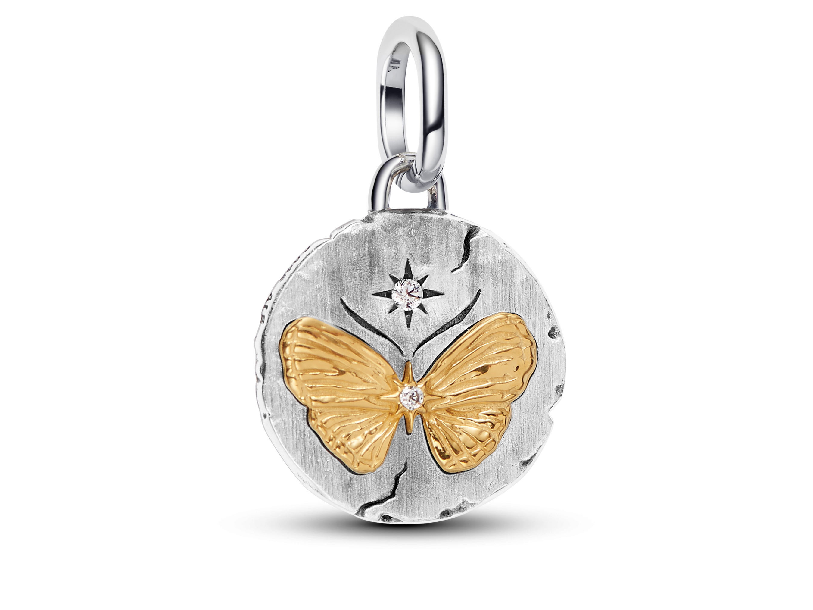 Pandora ME 764803C01 - Schmetterling Medaillon-Charm - Sterling Silber & Gelbgold Vergoldung - Zirkonia - 13 mm
