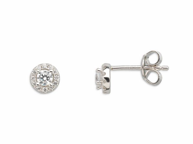 Xenox Sterling Silber Ohrringe XS7363 in Silber, kreisförmiges Halo-Design mit einem funkelnden Stein, eleganter Ohrschmuck für besondere Anlässe.