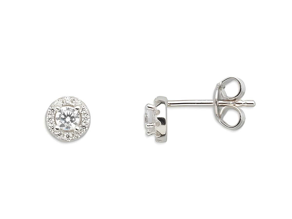 Xenox Sterling Silber Ohrringe XS7363 in Silber, kreisförmiges Halo-Design mit einem funkelnden Stein, eleganter Ohrschmuck für besondere Anlässe.