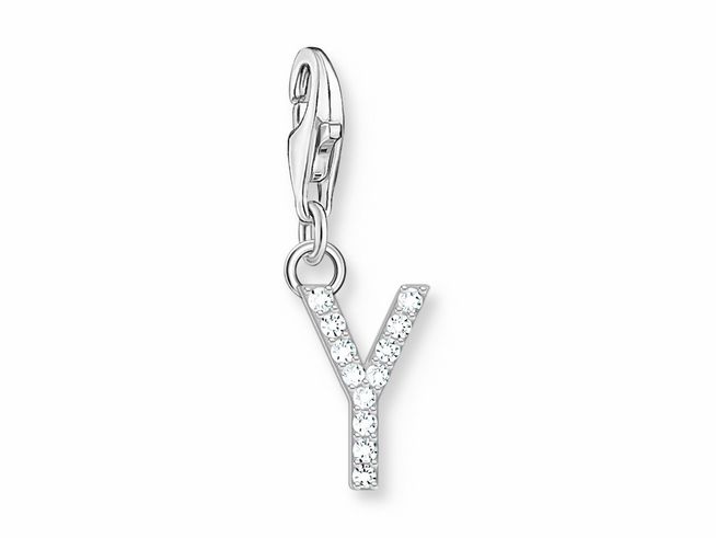 Funkelnder Buchstabe Y als Charm-Anhänger von Thomas Sabo in Silber mit Zirkonia in Weiß, ideal zum Personalisieren von Schmuckstücken.