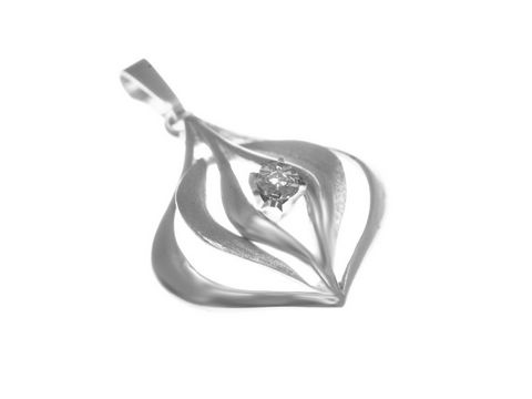 45163-0 Gold Anhänger aus Weißgold mit einem Diamanten von 0,005 ct, filigranes Design, Hersteller Juwelier Harnisch, idealer Schmuck für besondere Anlässe.