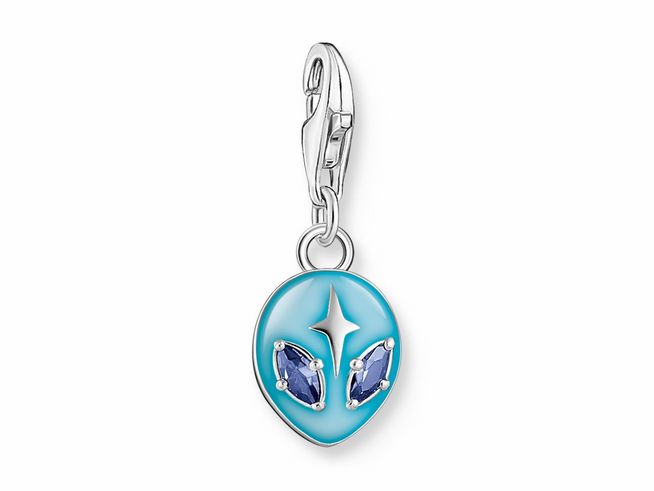 56972605-0 Charm-Anhänger von Thomas Sabo in Form eines Aliens aus Silber, verziert mit blauer Emaille und Glas-Keramik Steinen, ideal als modisches Accessoire.