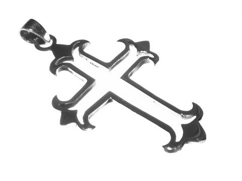 Ritterliches Sterling Silber Kreuz als Anhänger - 45 mm, Hersteller: Juwelier Harnisch, schlichtes Design mit geschwungenen Enden und glänzender Oberfläche.