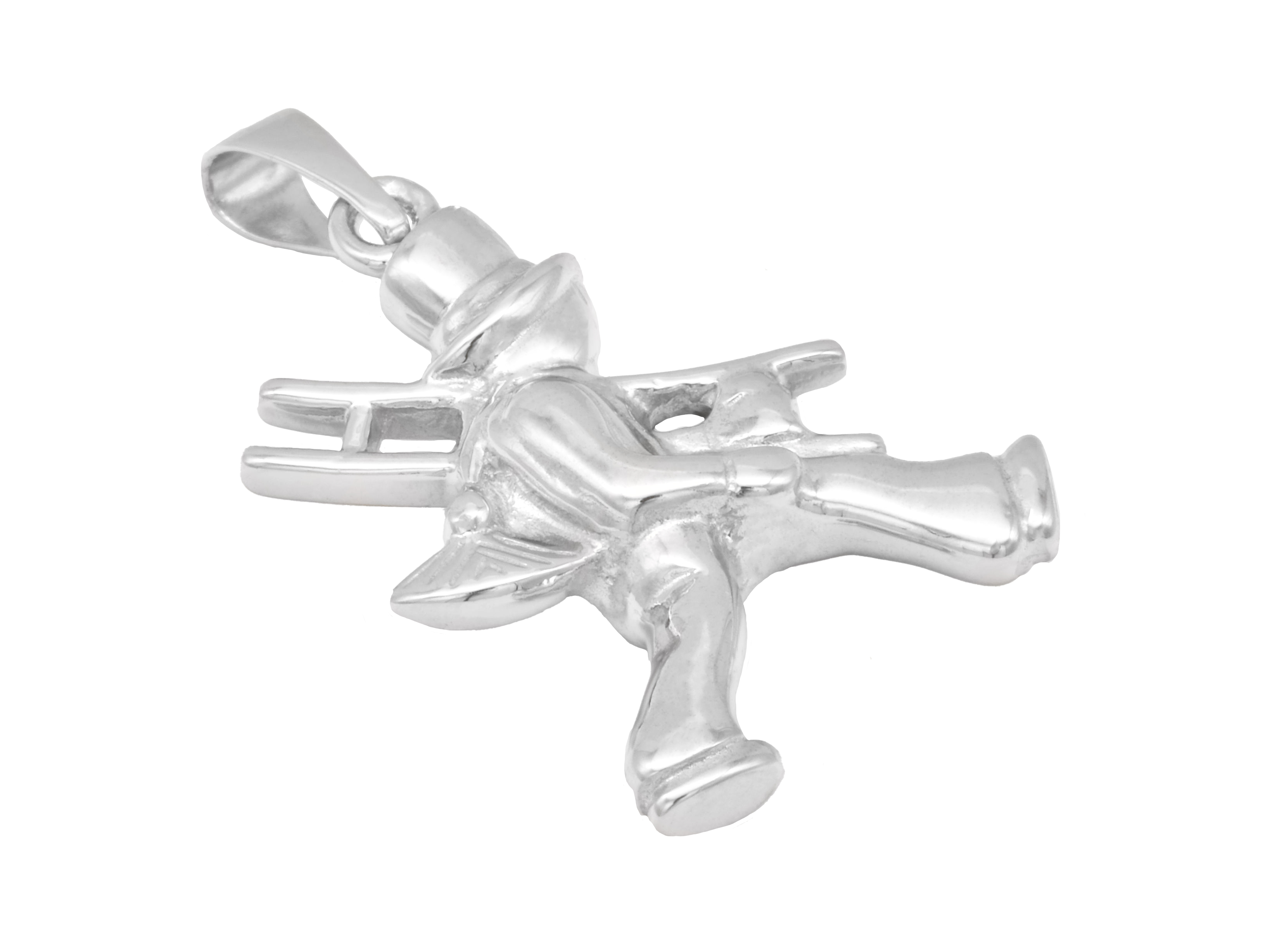 Schornsteinfeger Anhänger aus rhodiniertem Sterling Silber, poliert, liebevoll gestaltet als Glücksbringer, hergestellt von Juwelier Harnisch, ideal als Geschenk oder am Schlüsselbund.