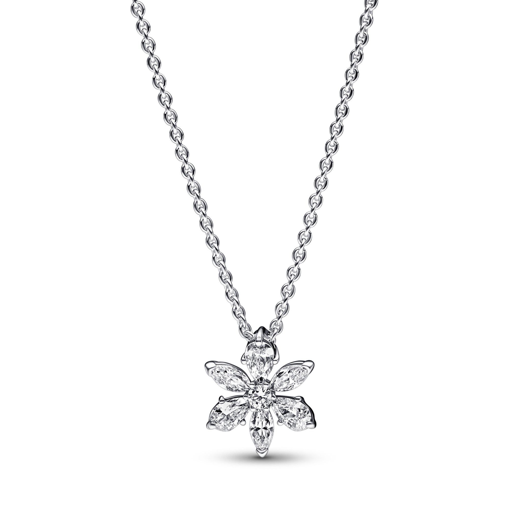 Pandora Kette mit Anhänger - funkelnde Herbarium Cluster Anhänger Halskette - Sterling Silber - Zirkonia - Klar - 45 cm
