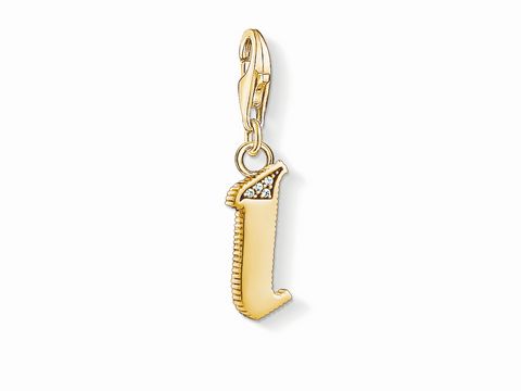 Charm-Anhänger Buchstabe I in vergoldeter Ausführung von Thomas Sabo 1615-414-39, elegant und funkelnd, ideal zum Personalisieren von Schmuckstücken.
