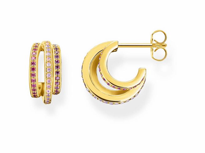 Thomas Sabo Creole in verziertem Gelbgold mit Glas-Keramik Stein und synthetischem Korund, elegant geschwungenes Design, perfekte Ergänzung für jedes Outfit.