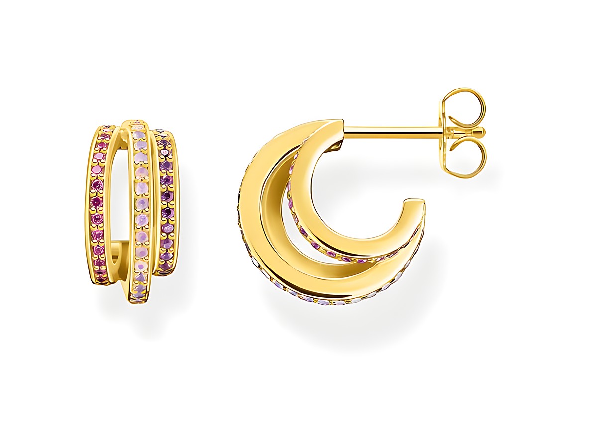 Thomas Sabo Creole in verziertem Gelbgold mit Glas-Keramik Stein und synthetischem Korund, elegant geschwungenes Design, perfekte Ergänzung für jedes Outfit.