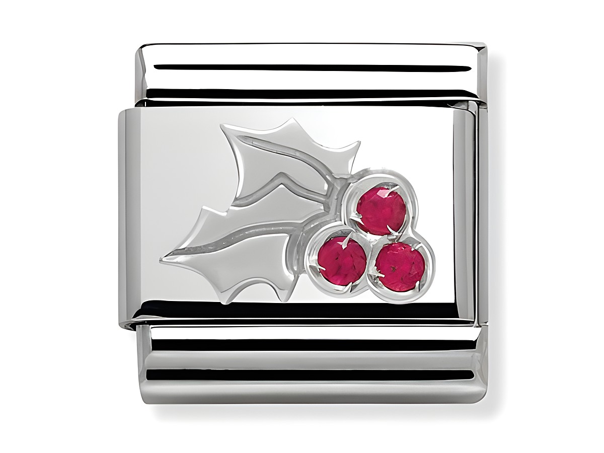 Mistelzweig Anhänger aus Silber mit drei roten Steinen, elegant und festlich gestaltet, ideal für das Nomination Silvershine Armband, verleiht jedem Outfit einen besonderen Akzent.