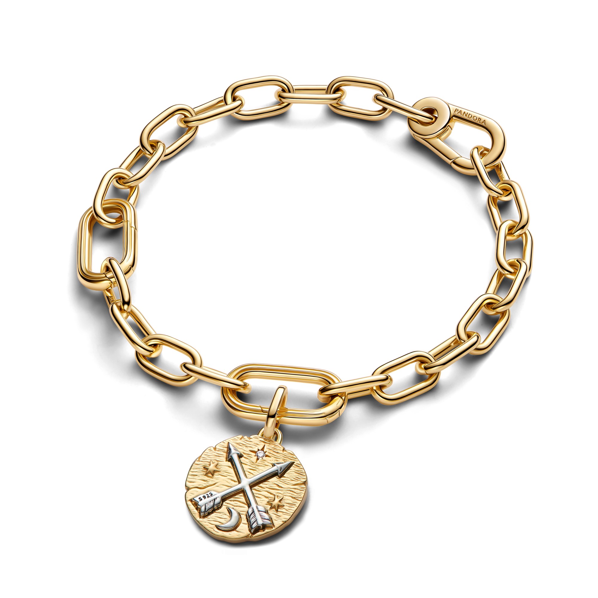 Pandora Me - Kreuzende Pfeile Medaillon-Charm - Silber & Gelbgold Vergoldung - Zirkonia - AD MELIORA – Ansicht 2