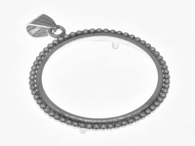 Münzfassung Anhänger aus 925 Sterling Silber mit Kugelrand für Münzen bis 29 mm Durchmesser, hergestellt von Juwelier Harnisch, ideal für bis zu 3,0 cm große Münzen.
