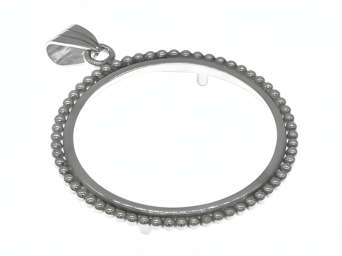 Münzfassung Anhänger aus 925 Sterling Silber mit Kugelrand für Münzen bis 29 mm Durchmesser, hergestellt von Juwelier Harnisch, ideal für bis zu 3,0 cm große Münzen.