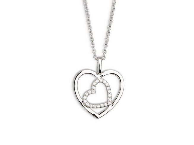 Xenox Sterling Silber Kette XS2775 in 40-45 cm mit einem filigranen Anhänger in Herzform, der von kleinen Glitzersteinen umgeben ist und für eine besondere Liebesbotschaft steht.