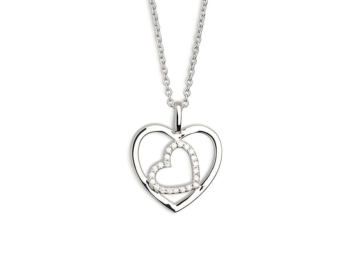 Xenox Sterling Silber Kette XS2775 in 40-45 cm mit einem filigranen Anhänger in Herzform, der von kleinen Glitzersteinen umgeben ist und für eine besondere Liebesbotschaft steht.
