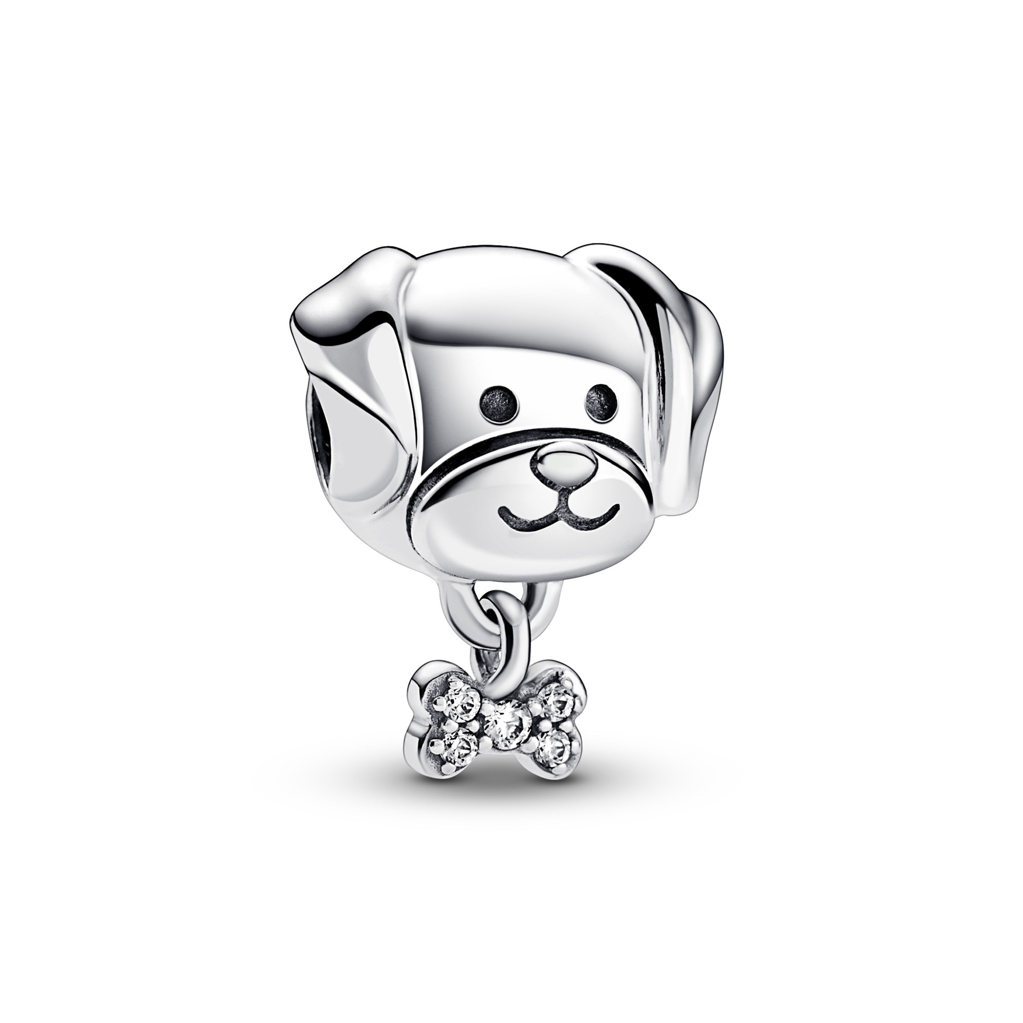 Pandora Hund & Knochen Charm - Sterling Silber + Zirkonia - Klar