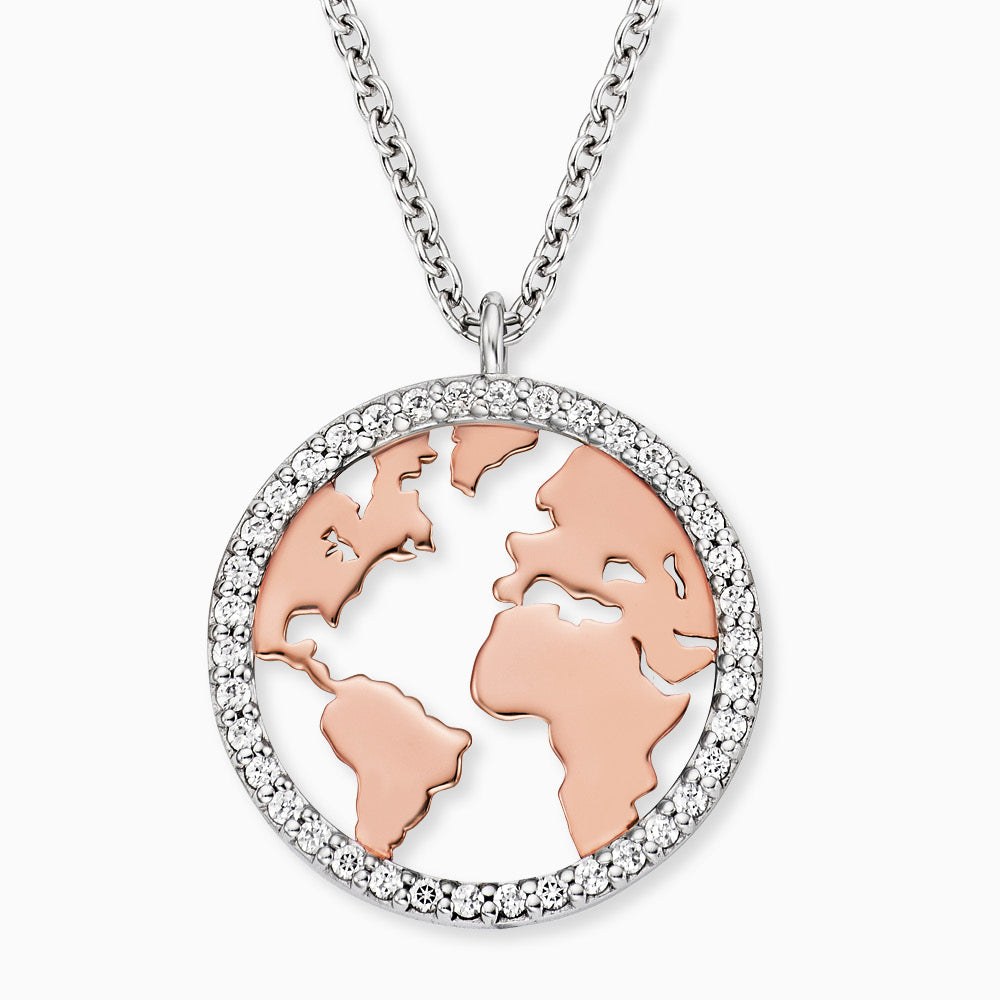 Engelsrufer WORLD Kette Welt Bicolor mit Zirkonia - Roségold vergoldet auf Silber 15 mm 40cm – Ansicht 2