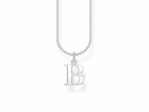 Silberne Kette aus der Thomas Sabo Charming Collection mit einem Anhänger in Form des Buchstabens B, verstelbbare Länge von 38 bis 45 cm. Ideal als persönliches Geschenk oder Accessoire.