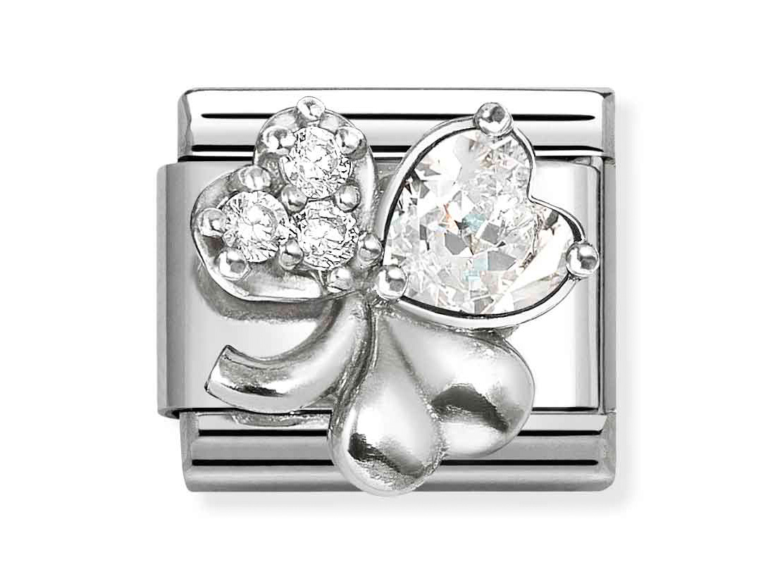 Sterling Silber Charm in Form eines Kleeblatts mit Zirkonia-Einlagen, strahlt Eleganz aus und ist ideal für persönliche Schmuckstücke, Hersteller Pandora, Neuheiten.