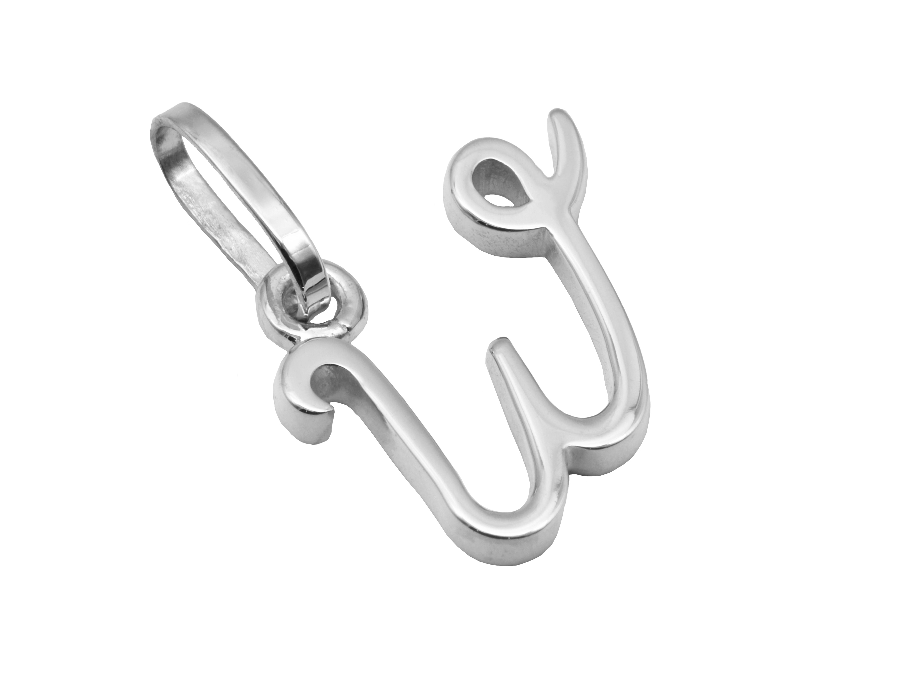Buchstaben Anhänger W aus rhodiniertem Sterling Silber, poliert. Hersteller Juwelier Harnisch, elegantes Design für stilvolle Akzente. Ideal für persönliche Schmuckstücke.