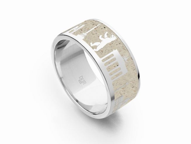 DUR Ring Berliner Mauer aus Sand R5425.58 in Sterling Silber Größe 58, mit kunstvoller Gestaltung und symbolischen Motiven der Berliner Mauer.
