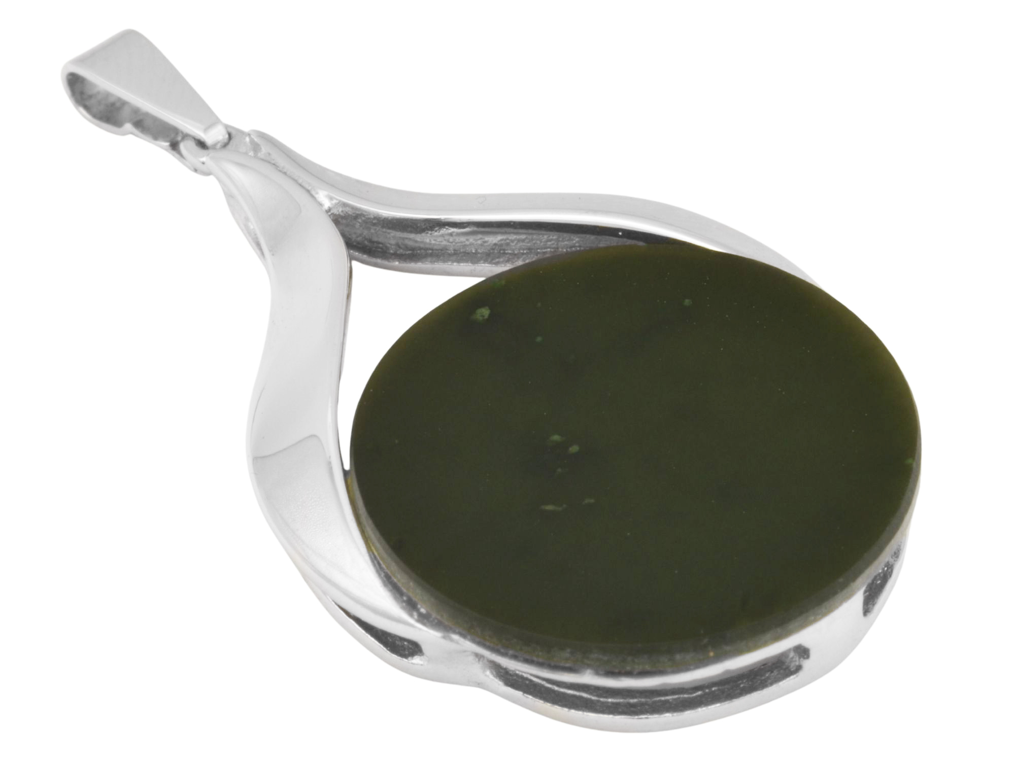 Anhänger Rund DESIGN - Silber poliert - Jade Grün