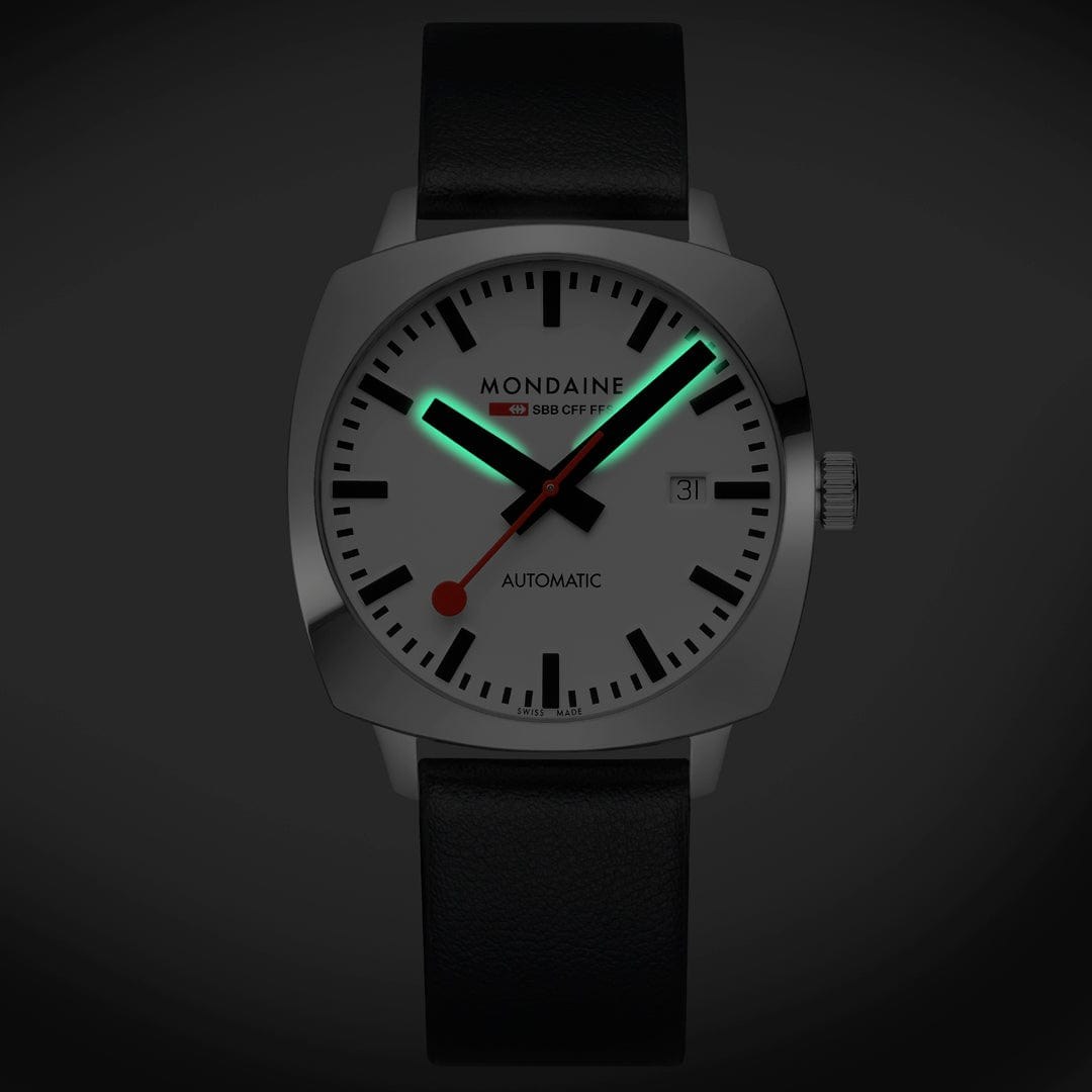 Mondaine Uhr - Cushion - Schwarzes Band - 39 mm – Ansicht 2
