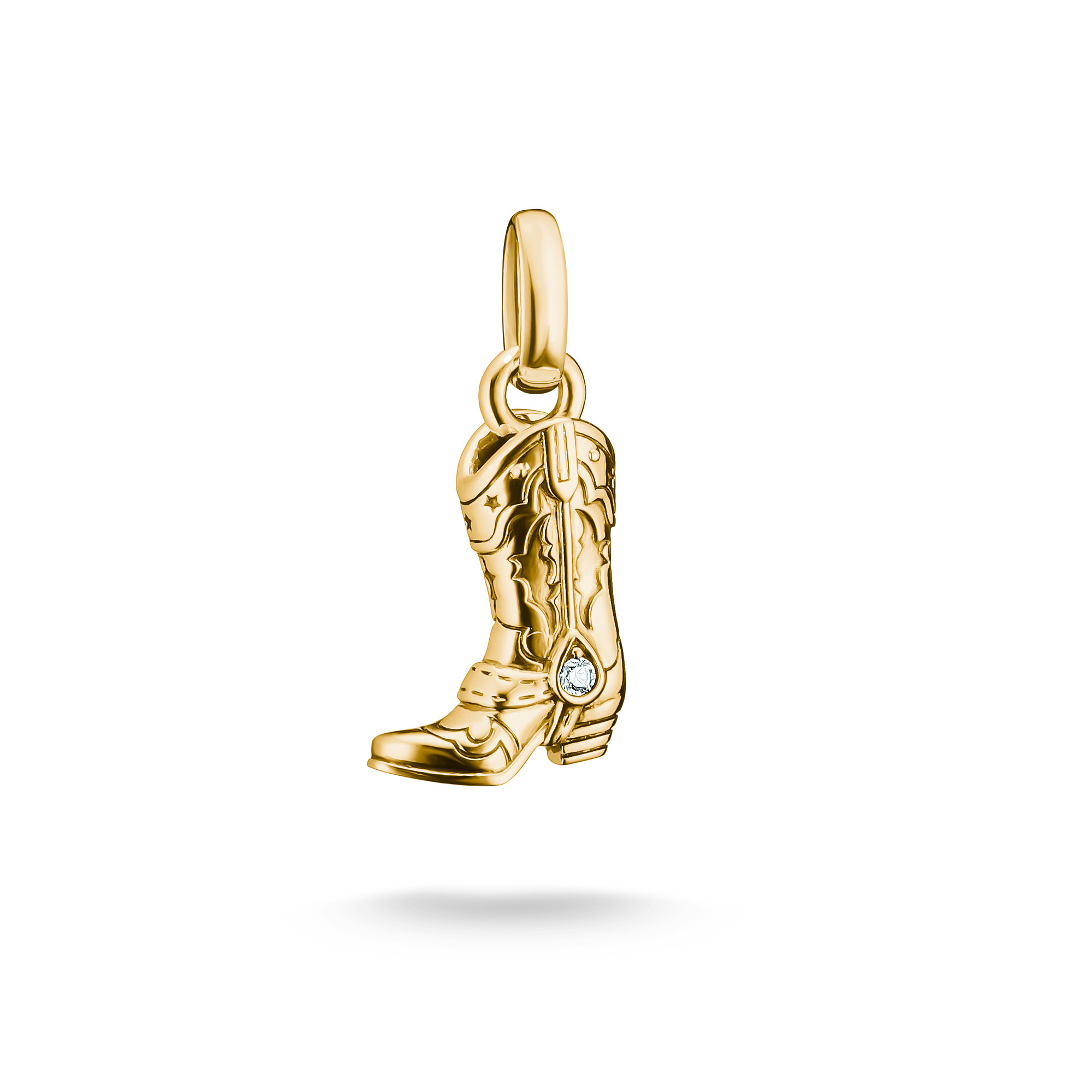 Charm Cowboystiefel aus 18k Gelbgold Vergoldung mit Zirkonia, detailreich gestaltet, ideal für die Thomas Sabo Connect Kollektion, Hersteller Thomas Sabo, Neuheiten.