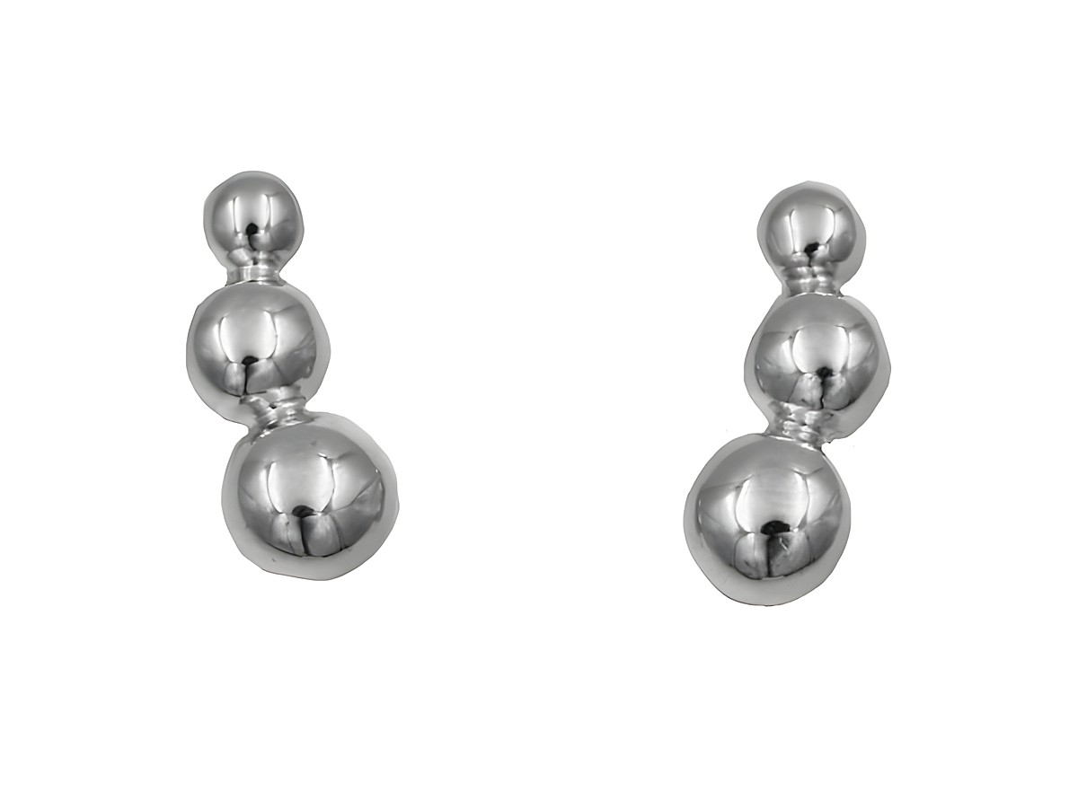 Ohrstecker Kugeltrio aus 925 Sterling Silber, poliert und rhodiniert, ohne Stein, von Juwelier Harnisch, dreiteilig mit unterschiedlichen großen Kugeln.