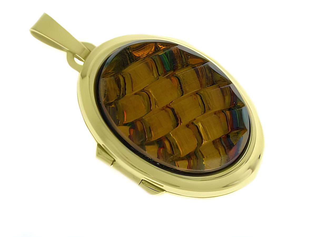 Wellen Medaillon mit Cabochon aus Gold 585, hergestellt von Juwelier Harnisch, elegantes Design mit schimmerndem Verlauf und kunstvoller Musterung. Ideal als Schmuckstück für besondere Anlässe.