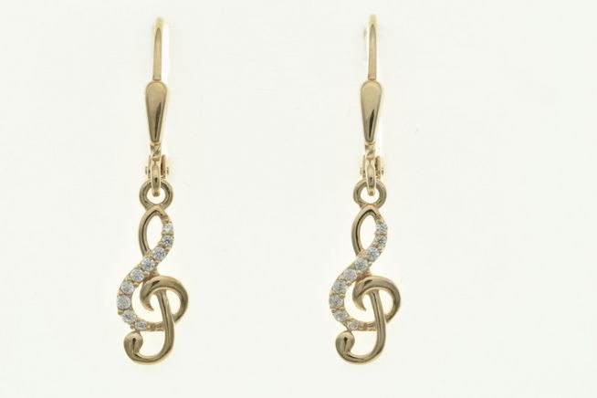 Notenschlüssel Ohrhänger aus Sterling Silber in Roségold mit Zirkonia. Elegantes Design für Musikliebhaber und stilvolle Akzente im Alltag. Ideal als Geschenk oder persönliches Accessoire.