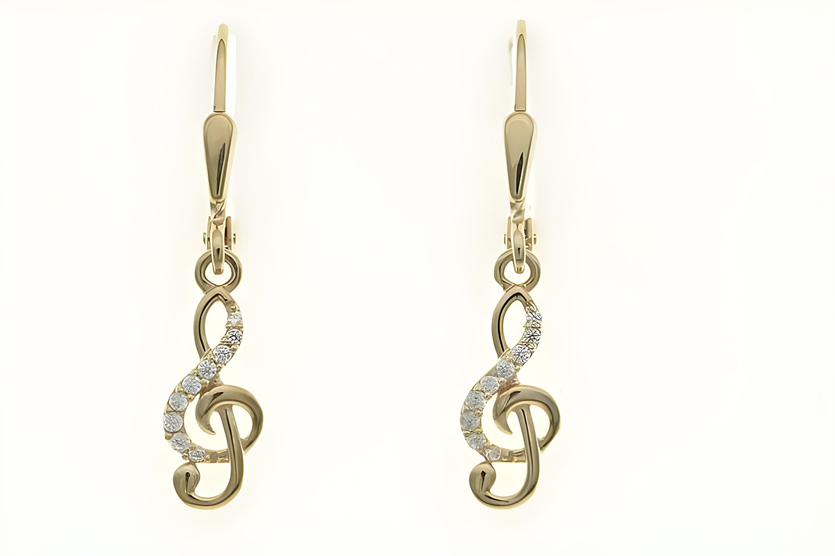 Notenschlüssel Ohrhänger aus Sterling Silber in Roségold mit Zirkonia. Elegantes Design für Musikliebhaber und stilvolle Akzente im Alltag. Ideal als Geschenk oder persönliches Accessoire.